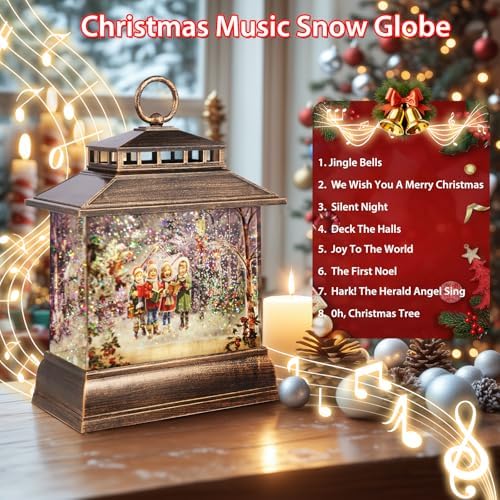 Christmas Snow Globe Lantern Water Glittering Lantern with 8 Songs & 6H Timer Romote Control Christmas Snow Globes USB & Battery Operated for Christmas Festival Decorations Gifts (Christmas Carol) - Image 5