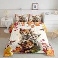 Erosebridal Cat Comforter Set Queen Size Autum Maple Leaves Bedding For Kids Boys Adults Cute Animals Kawaii Pet Down Thanksgiving Quilted Duvet Lightweight Harvest Bedroom Decor 3Pcs, Orange by Erosebridal