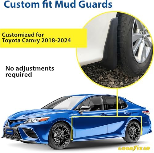Goodyear Mud Flaps for Toyota Camry 2018-2024, Heavy-Duty Thermoplastic, Custom Fit, Easy to Install, Road/Weather Durability, Car Accessories - GY004732