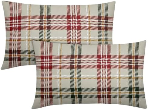 Christmas Plaid Lumber Pillow Covers 12x20 Set of 2 Cream Highly Absorbent by Unknown