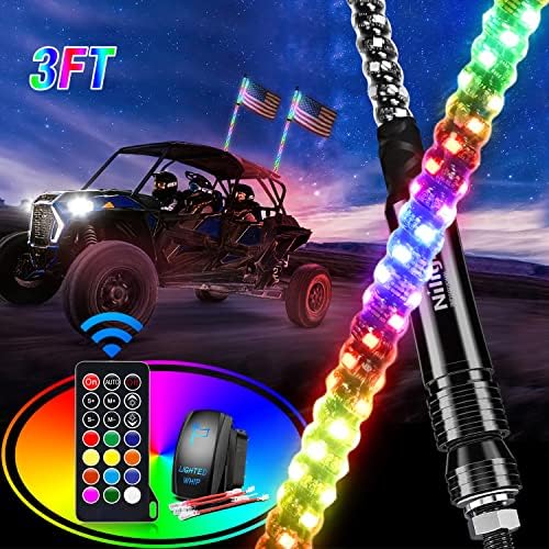 Nilight 2PCS 3FT RGB Spiral LED Whip Lights, Ultra Bright Lighted Antenna
