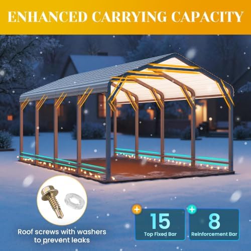 12' x 20' Carport, Heavy Duty Carport with Updated Roof & Enhanced Base, All Weather Steel Car Port, Multi-Use Car Port Garage, Metal Carports for Car, Truck, Boat, Tractors, Party, Grey - Image 2
