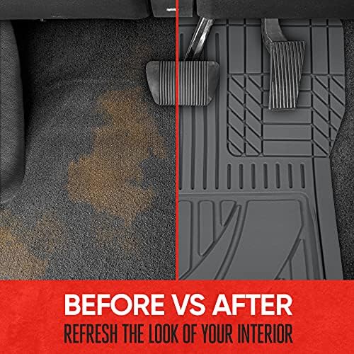 Motor Trend FlexTough™ Heavy Duty Gray Rubber Car Floor Mats All Weather & Cargo Liner for SUV Full Set - Universal Trim to Fit Automotive Floor Mat & Trunk Mats for Cars Interior Accessories