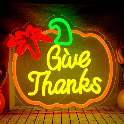 Thanksgiving Neon Sign Pumpkin Neon Signs Dimmable Fall Neon Sign for Wall USB Power Give Thanks Sign for Home Bar Salon Window Porch Front Door Thanksgiving Decorations by zikdhf