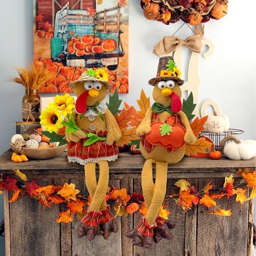 Stuffed Turkey Thanksgiving Table Decor Turkey Couple Doll Thanksgiving Decorations Indoor Outdoor Handmade Tabletop Fall Decor Kit for Home - Image 5