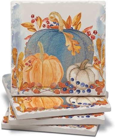 Thirstystone Denim Harvest Pumpkins 4 Pack Tumbled Tile Stone Coasters by CounterArt