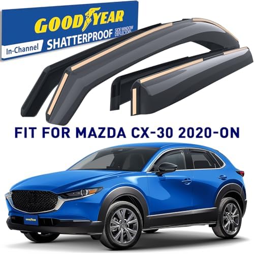 Goodyear Shatterproof in-Channel Window Deflectors for Mazda CX-30 2020-2026, Rain Guards, Window Visors for Cars, Vent Deflector, Car Accessories, 4 pcs - GY009010