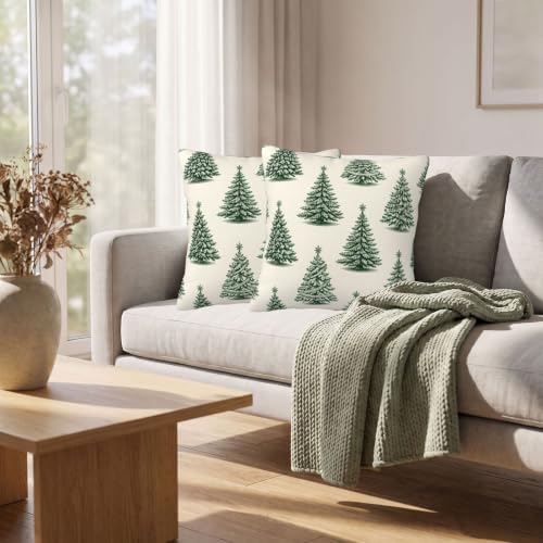 Green Christmas Tree Pillow Covers 18x18 Set of 2 Winter Holiday Decor - Image 6