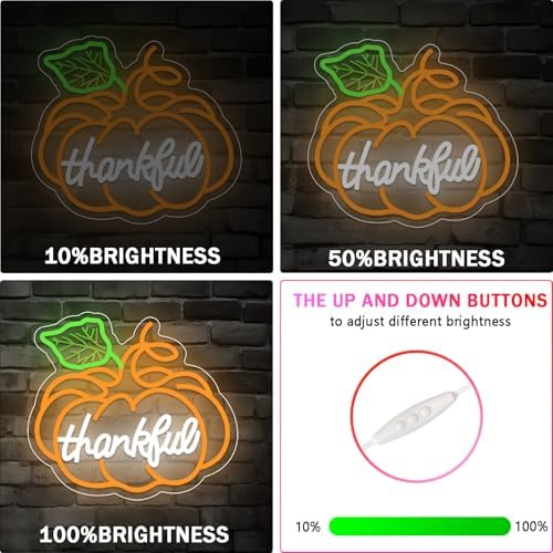 Thanksgiving Pumpkin Neon Sign Dimmable Thanksgiving Neon Sign for Wall Decor Fall Neon Light Up Sign for Door Thankful LED Sign Decoration Wall Art Window Home Party - Image 6