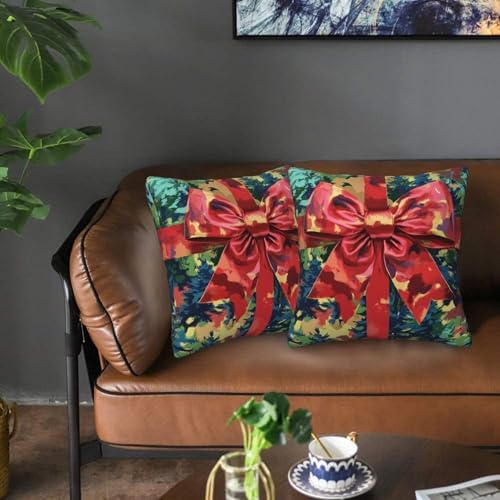 Christmas Bow Art Theme Throw Pillow Covers 18x18 inch Set of 2 Pillow Case Cushion Cover for Home Sofa Couch Living Room Car Decor - Image 6