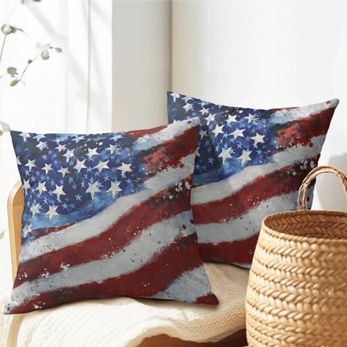 4th of July Pillow Covers 16x16 Set of 2, Patriotic Throw Pillow Covers Independence Memorial Day Pillowcase, Summer Flag Decorative Fourth of July Cushion Case Couch for Indoor Outdoor Home Decor - Image 7