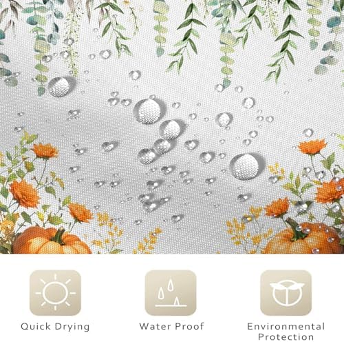 Fall Pumpkin Shower Curtain, Watercolor Autumn Harvest Pumpkins Wildflowers Green Leaves on the Top Thanksgiving Day Bathroom Curtain Waterproof Fabric Machine Washable with Hooks, 72"Wx78"L - Image 4