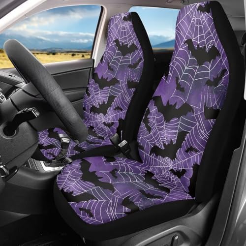 Bat Auto Seat Cover Set of 2 Soft Car Seat Covers Protectors Spider Web Auto Accessories Carseat for Front Seats Cushion Pad Mat Fit for Most Truck, Van, and SUV