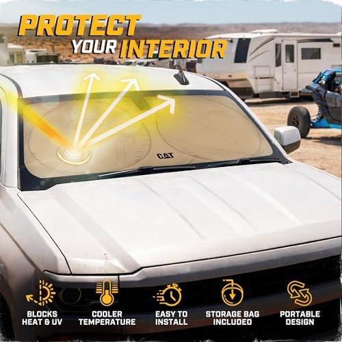 Windshield Sun Shade for Chevrolet Silverado 1500 2014-2018, Foldable Truck Sunshade, UV Heat Blocker, Front Window Sun Shield, Interior Protection, Keeps Cab Cool, Heavy Duty Truck Accessory - Beige