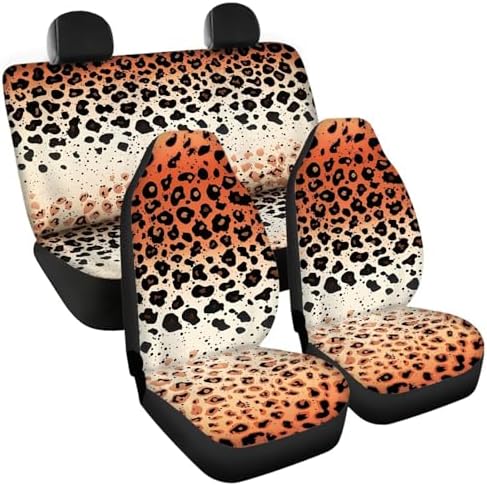 Brown Leopard Gradient Print Car Seat Covers 4Pcs Front & Rear Breathable Seat Covers Universal Fits for Truck, Sedan, SUV Auto Interior Protector Car Accessories