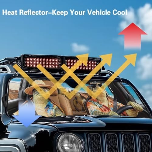 Renewold Car Windshield Sunshade Window Sun Visor Summer Sunlight UV Rays Heat Sun Shade Compatible with Jeep Wrangler JK JKU JL 1997-2023 2/4 Door Funny Sea Turtle Hawaii Easy Install Cover Shield