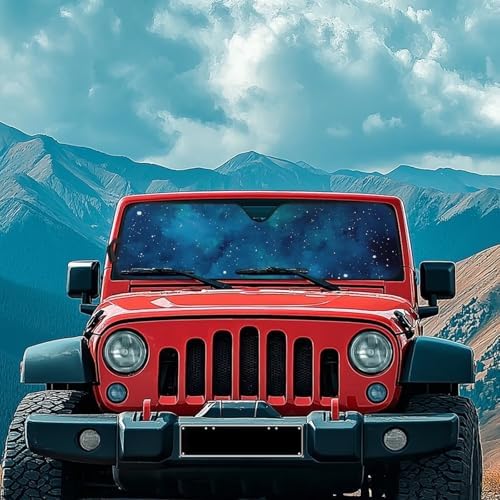 Renewold Automotive Windshield Sunshade for Jeep Wrangler Blue Galaxy Starry Sky Blocks Heat Sunlight UV Foldable Car Front Window Sun Shield Sun Shade Visor Cover for Jeep Gladiator Keep Vehicle Cool