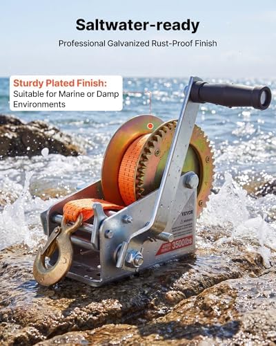 VEVOR Boat Winch, 3500 lbs Hand Winch, Heavy Duty Manual Rope Crank with 20ft Orange Polyester Strap, Portable Two-Way Ratchet, 2 Speed Switchable, Anti-Slip Handle Gear for Boat Trailer ATV Towing - Image 5