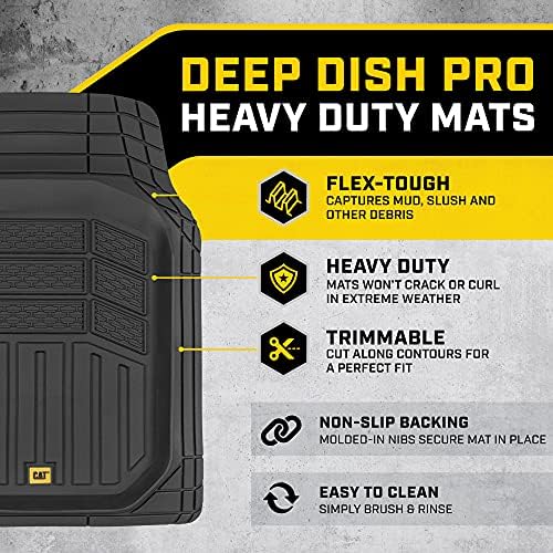 Cat® CAMT-9013 (3-Piece) Heavy Duty Deep Dish Rubber Floor Mats, Trim to Fit for Car Truck SUV & Van, All Weather Total Protection Durable Liners Black, 29.5" L x 21" W x 1" Th