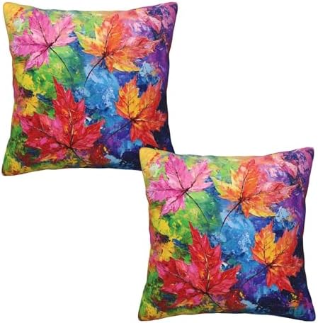 Colorful Autumn Maple Leaf Throw Pillow Covers 18x18 inch Set of 2 Pillow Case Cushion Cover for Home Sofa Couch Living Room Car Decor by Mshutbna