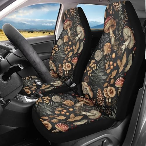 Talayituse Mushroom Leaf Print Car Seat Covers 2pcs/Set High Back Stretchy Bucket Seat Cover Auto Protector Front Seats Cover