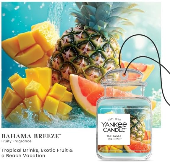 Yankee Candle Car Jar Ultimate Air Freshener, Hanging Car Freshener, Long Lasting Car Fragrance (Bahama Breeze)