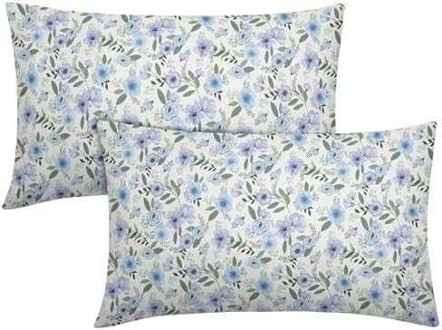 Light Blue Pillow Covers 12x20 Set of 2 Spring Floral Throw Pillow Covers Vintage Pillowcase Linen Decoration Farmhouse Soft Decorative Purple Green Cushion Case Couch for Indoor Outdoor Home Decor by Unknown
