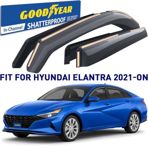 Goodyear Shatterproof in-Channel Window Deflectors for Hyundai Elantra 2021-2026, Rain Guards, Window Visors for Cars, Vent Deflector, Car Accessories, 4 pcs - GY003475