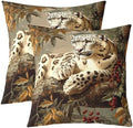 Leopard Pillow Case Covers 2 Pack 22"x 22",Jungle Wild Animal Snow Cheetah 2 Reversible Print Pillow Covers,Rustic Fall Maple Leaves Branch Red Berry Throw Sofa Pillow Covers by Manfei
