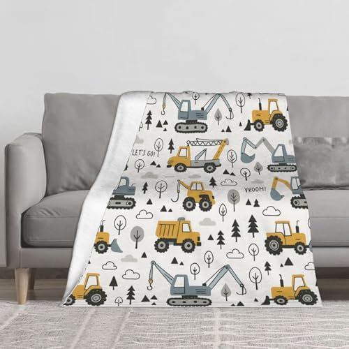Cute Excavator Throw Blanket Flannel Fleece Truck Blanlet Autumn Lightweight Soft Fuzzy Cozy Travel Blanket for Couch Bed Fall Decor Thanksgiving Kids Boys Girls 60"x50" by dgdahk