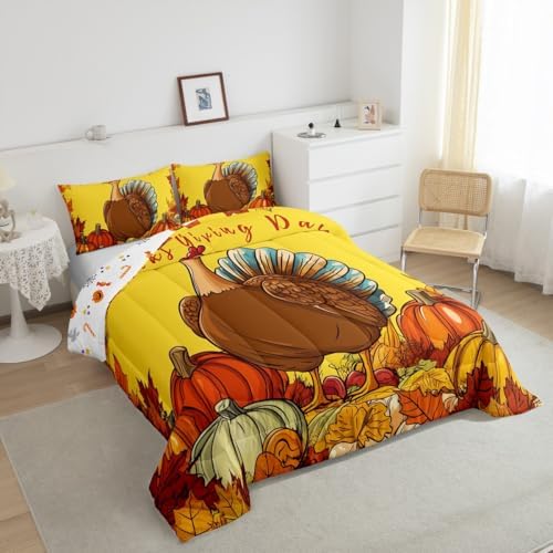 Fall Pumpkin Comforter Set Kids Boys Girls Thanksgiving Turkey Full - Image 4