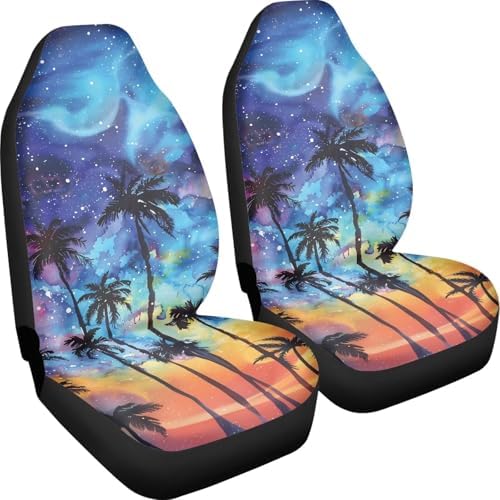 Palm Tree Starry Night Car Seat Covers Set of 2, Universal Front Car Seats Vehicle Enterior Protector Suitable Fits Most Car Auto SUV Sedan Truck Easy to Install