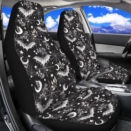 Halloween Bat Car Seat Covers Sets of 2 Vehicle Front Seat Cushions Crescent Automobile Seat Protector Car Seat Pad Mat Auto Interior Protection for Women Men,Easy to Install