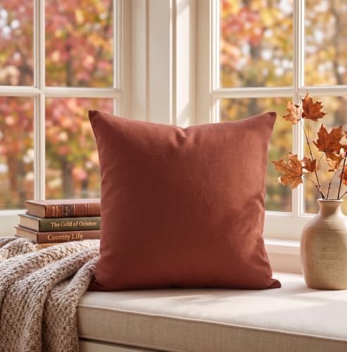 PurpleEssences Solid Throw Pillow Cover, 16x16 in Set of 2 - Rust - Image 5