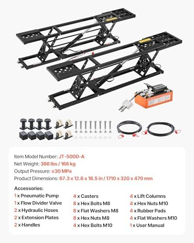 VEVOR Portable Car Lift, 5000 lbs Capacity, Heavy Duty Quick Lift with 25.6" Max Height, Pneumatic Pump, Wheels, 4 Rubber Pads & 4 Lifting Columns for Cars, Compact SUVs, Mini Trucks, Garage or Shop - Image 7