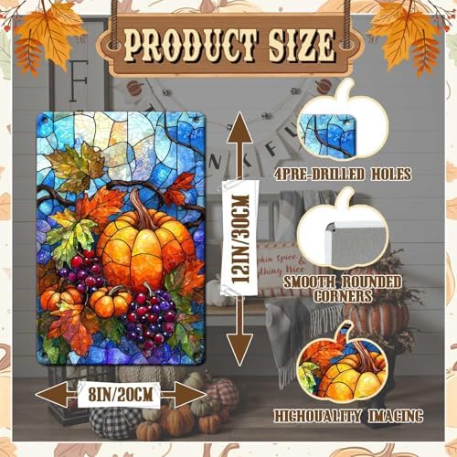 Fall Sign Vintage Thanksgiving Day Tin Sign Pumpkin Decor 8x12Inch - Image 2
