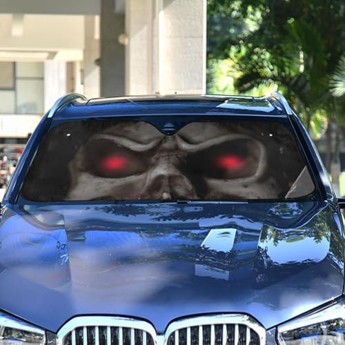 Skull Red Eyes Black Car Windshield Sun Shade Foldable UV Ray Sun Visor Protector Sunshade to Keep Your Vehicle Cool (53" x 23.5")