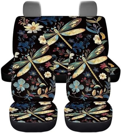 Dragonfly and Floral Pattern Car Accessories Car Seat Covers Front Rear Breathable Seat Covers Universal Fits for Truck, Sedan, SUV Auto Interior Protector