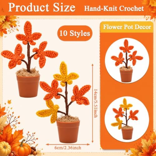 Suncalla 10 Pcs Crochet Fall Maple Leaves Tree Crochet Plant Autumn Gifts - Image 3