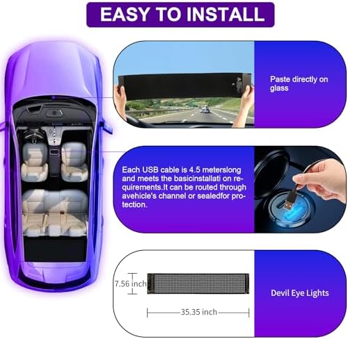 Devil Eyes Light for Trucks – 35.4''x7.5'' LED Eyes for Truck Windshield, Perfect Sync, Super Bright, Programmable, Remote+APP Control (1-Pack) for Trucks/Large Vehicles/RVs/Campers/Golf Carts
