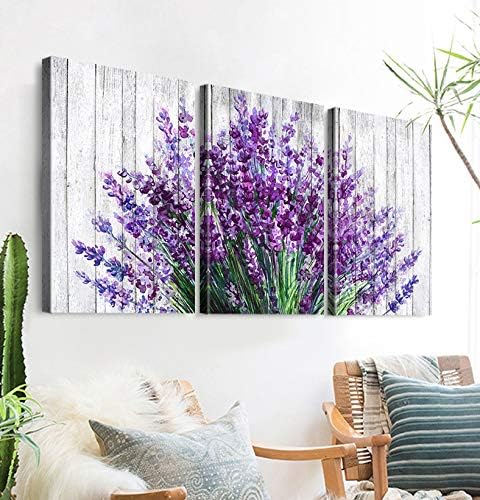 Lavender Wall Decor Purple Wall Art Rustic Farmhouse Flowers Canvas Prints Rural Floral Pictures for Bathroom Nature Botanical Paintings Artwork Dining Room Kitchen Home Decorations 16x24” 3 Pcs/Set - Image 7