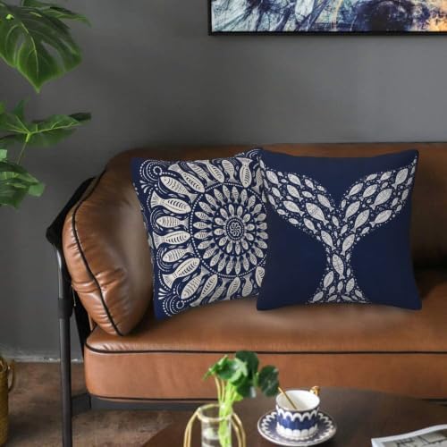 Navy Blue Fish Mandala Throw Pillow Covers 18x18 inch Set of 2 - Image 6