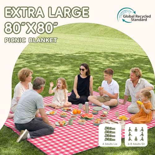 Genovega Waterproof Picnic Blanket Beach Outdoor Camping Mat Rug Extra Large Foldable Cute Big Travel Essential Accessories Gift Park Patio Lawn Garden Grass Ground Music Festival Must Have Checkered - Image 2