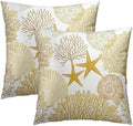 Summer Ocean Themed Nautical Coastal Throw Pillow Covers 18X18 Inches Set of 2 Yellow Seashell Starfish Coral Pillowcase Soft Cotton Square Cushion Covers for Home Sofa Patio Bedroom Decoration by Sweetshow
