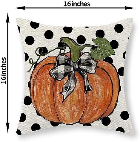 Fall Pillow Covers 16x16 Set of 2 Pumpkin Maple Leaves and Polka Dot Fall Decor Pillowcase Linen Autumn Thanksgiving Decorative Outdoor Throw Pillow Covers Farmhouse Cushion Case for Couch Home - Image 2