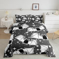 Feelyou Halloween Bedding Set for Girls Boys Kids Twin Size Black Bats Animal Print Silhouette Comforter Cover Room Decor Happy Holiday Cute Star Print Luxury Duvet Cover Gray Quilt Set by Feelyou