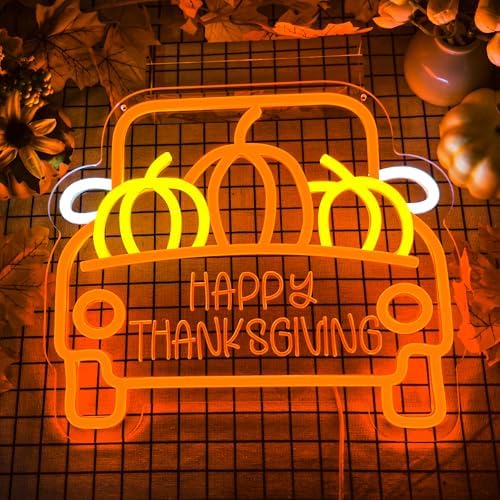 Fall Truck Neon Sign Thanksgiving Neon Light Dimmable Pumpkin Neon Light Sign Happy Thanksgiving Neon Sign for Autumn Wall Decor Kids Holiday Gift - Image 2