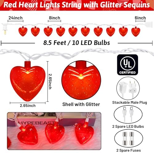 Valentines Decorations - Red Heart String Lights, 8.5Ft LED Valentine Heart Lights 3D Red Heart String Lights for Valentines Propose Wedding Anniversary Birthday Home Party Decor, 0.48W - Image 4