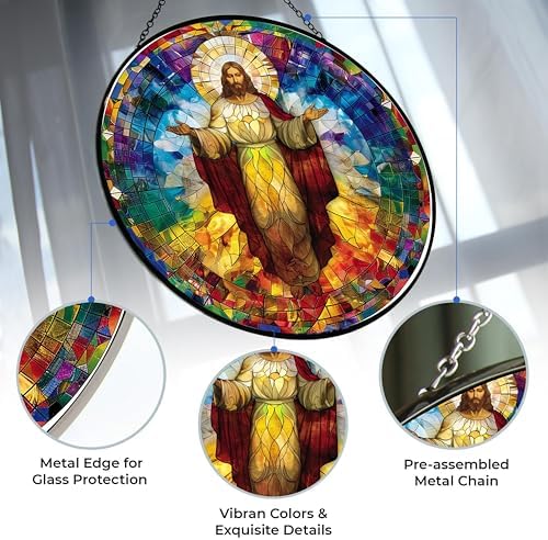 Christ Jesus Suncatcher, Stained Window Hanging - Nativity Scene Window Hanging Stained, Christmas Ornaments Home Xmas Decor, Christian Gift for Family Mom - Image 2
