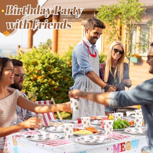 Funnymoom 452 Pcs Cat Birthday Party Decorations for 50 Guests, Cat Paper Plates Napkins Cups Tablecloth Cutlery Straws Disposable Tableware Set for Kitten Lover Birthday Party Supplies - Image 5